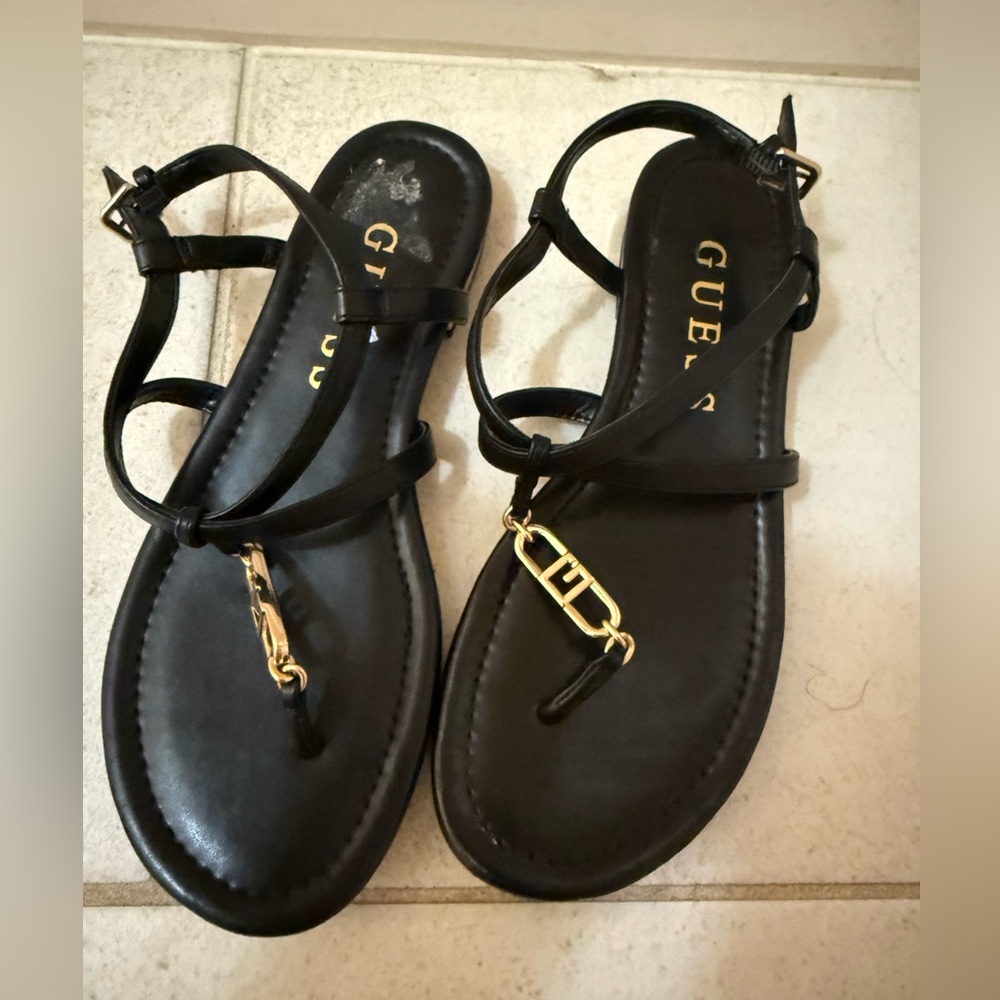 Guess Black Sandals with Gold Accents